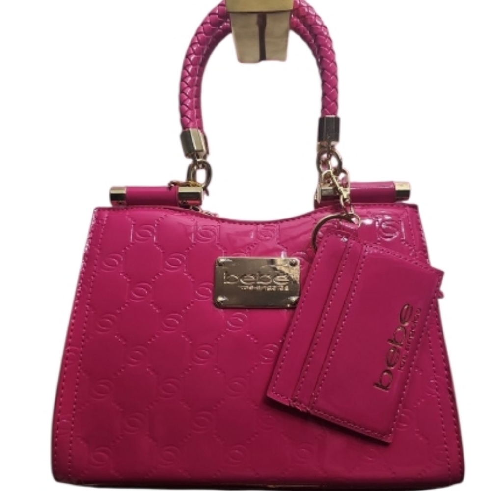 New Bebe Dana Patent leather Fuchsia Pink Satchel/ Crossbody Bag - Picture 12 of 13